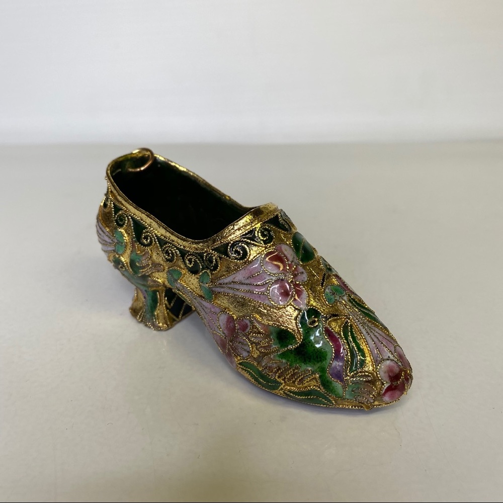 Cloisonne Enameled Victorian Shoe Figurine